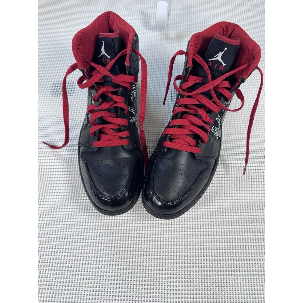 Jordan 1 Phat Mid Black Red Graphic Print Mens Sneakers 374998-012 Size 13